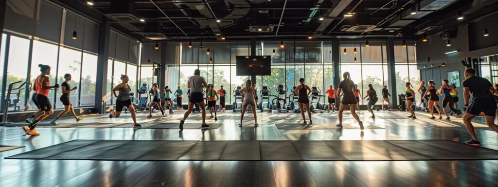 a dynamic fitness training studio showcases a diverse group of individuals engaged in various exercises, highlighting functional, mobility, and strength training techniques, all set in a modern, well-lit urban gym environment that emphasizes inclusivity and motivation.
