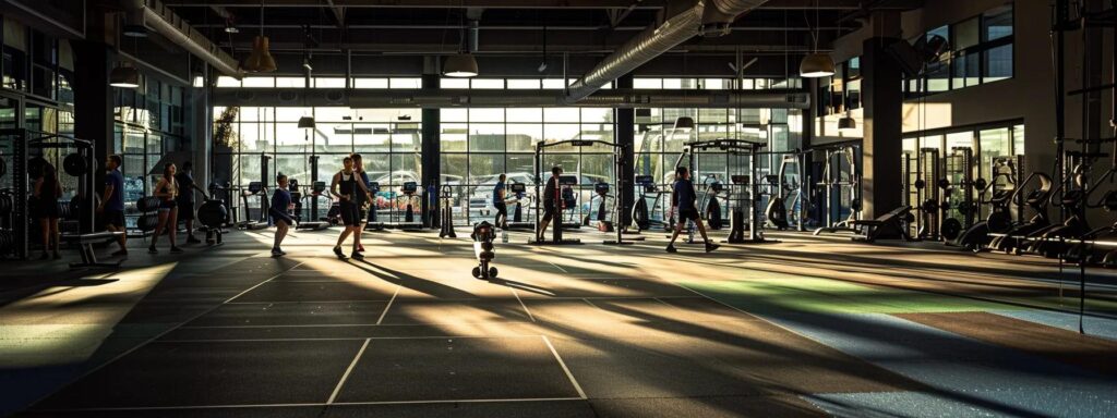 an energetic gym interior features diverse individuals engaging in various fitness training modalities—strength exercises, agility drills, and balance routines—under dynamic lighting that emphasizes their dedication and teamwork in achieving holistic health and wellbeing.