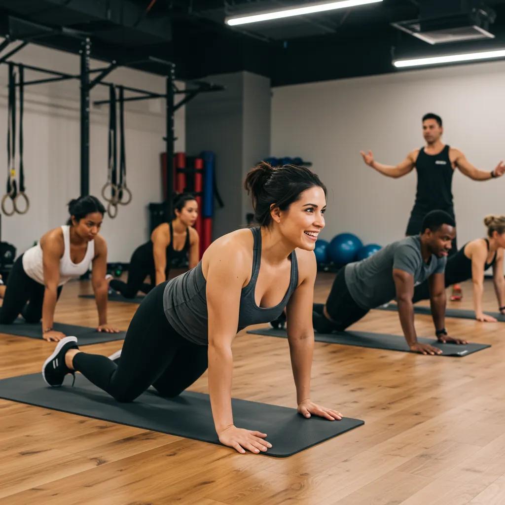 Small group personal training session, illustrating collaborative fitness for beginners