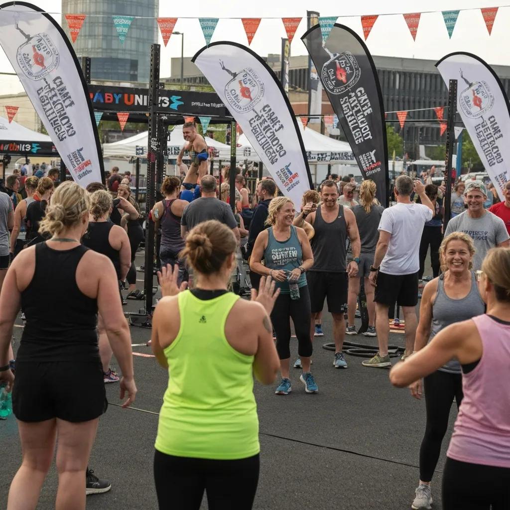 Community fitness event in Auburn with participants engaged in a charity workout challenge, promoting social connections