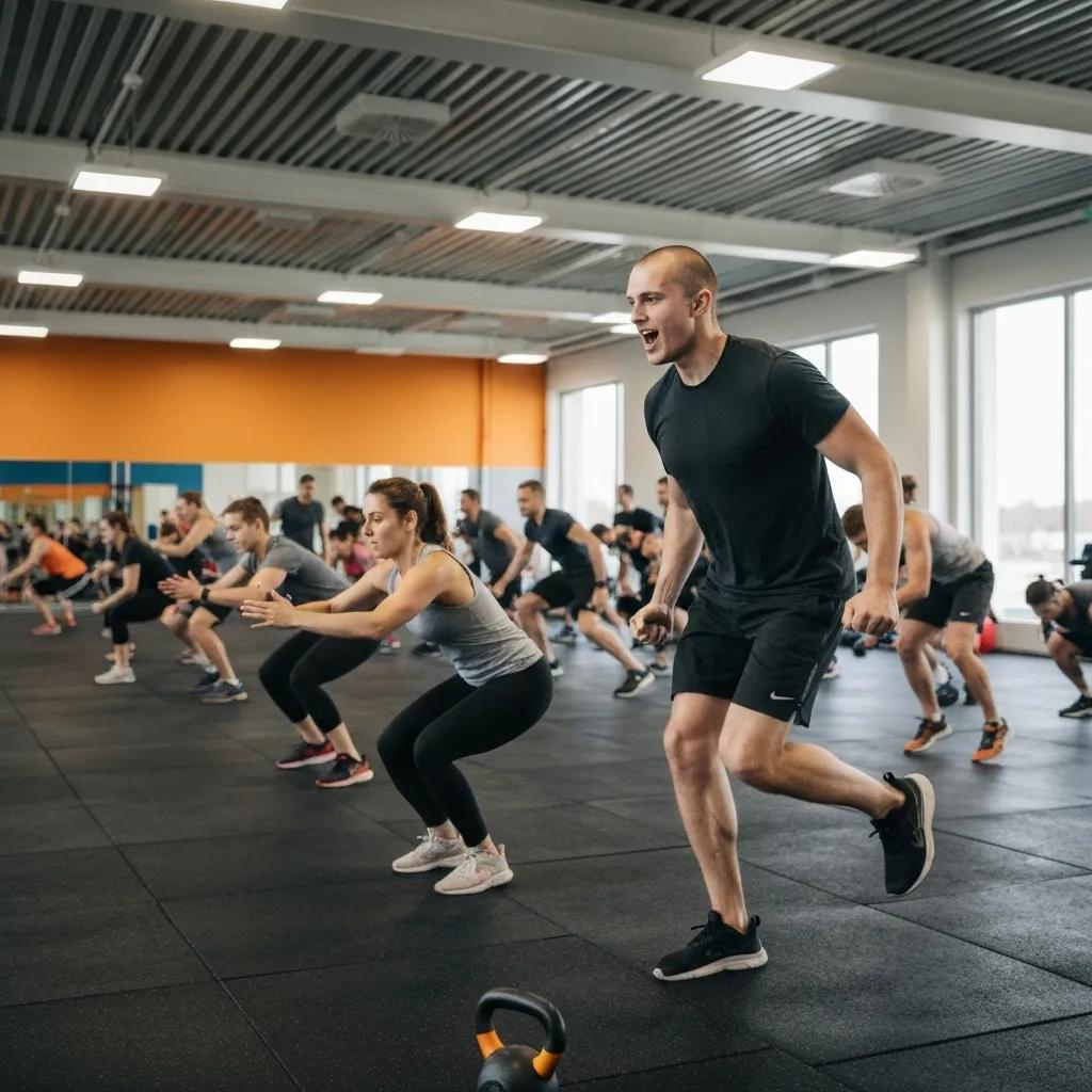 Evening workout class in Auburn with participants engaged in high-energy fitness activities