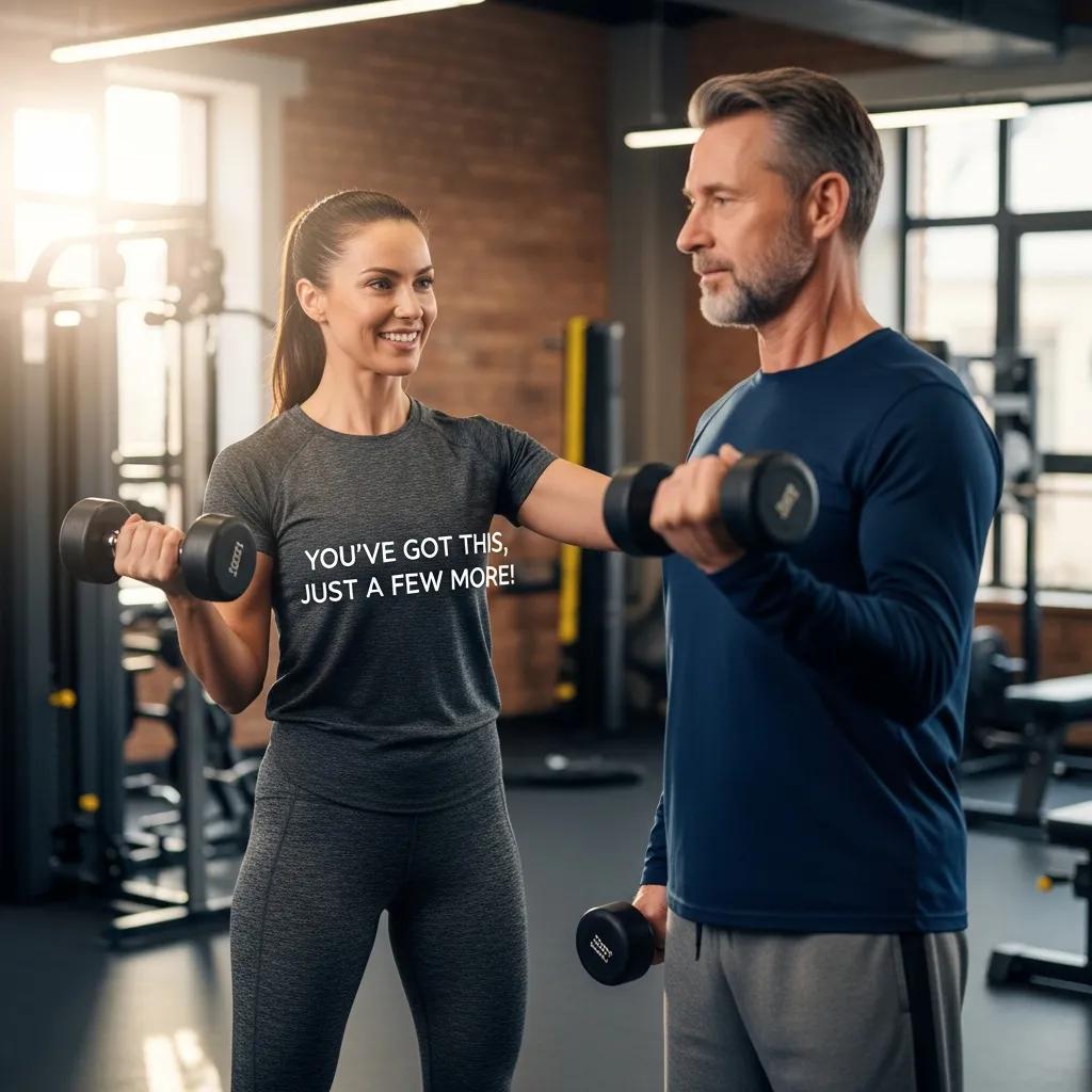 Personal trainer assisting an adult over 40 in a personalized fitness program