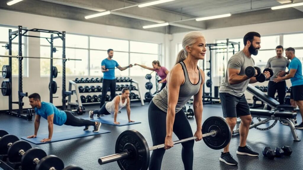 Adults over 40 engaging in strength training exercises to improve bone health