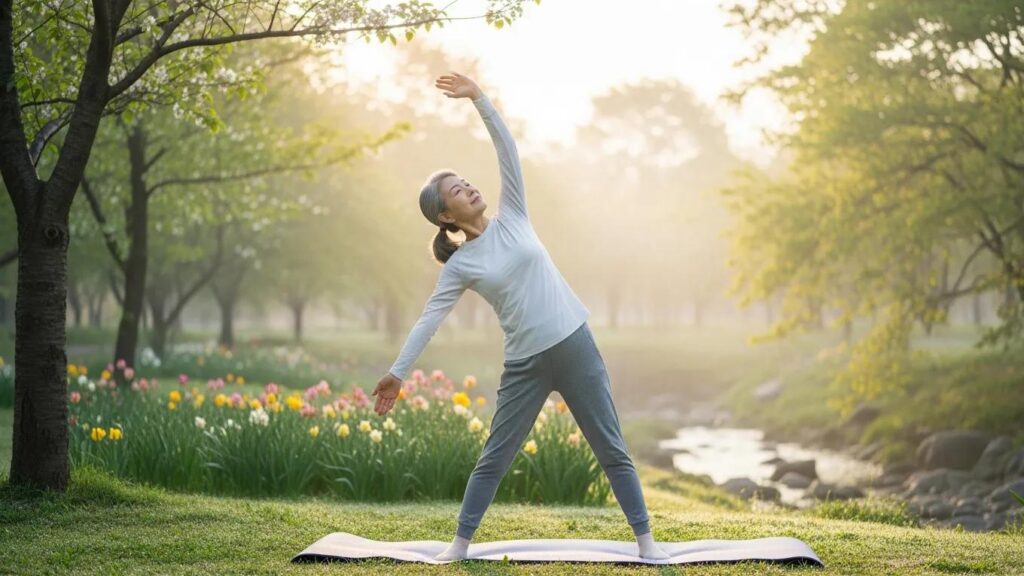 Older adult warming up outdoors to prevent injuries during strength training