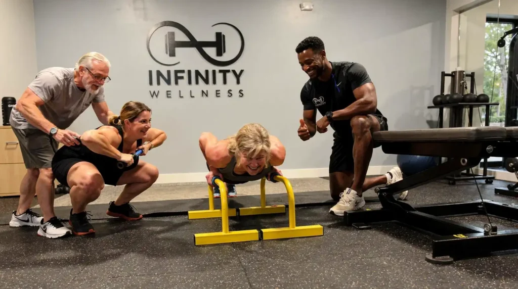 Infinity's certified trainers curate workouts specifically for small groups, so each participant still receives personalized