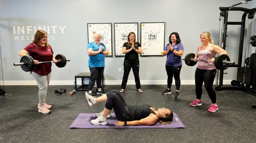 The most effective menopause exercise categories are strength training, aerobic conditioning, balance work, pelvic floor